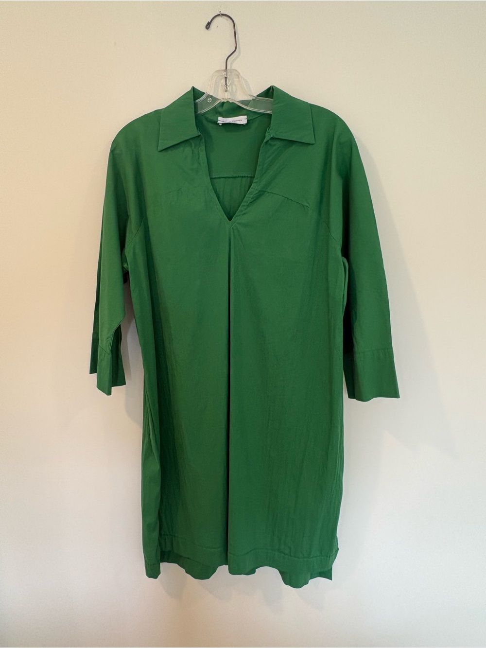 Vibrant Green Collared V-Neck Tunic Dress